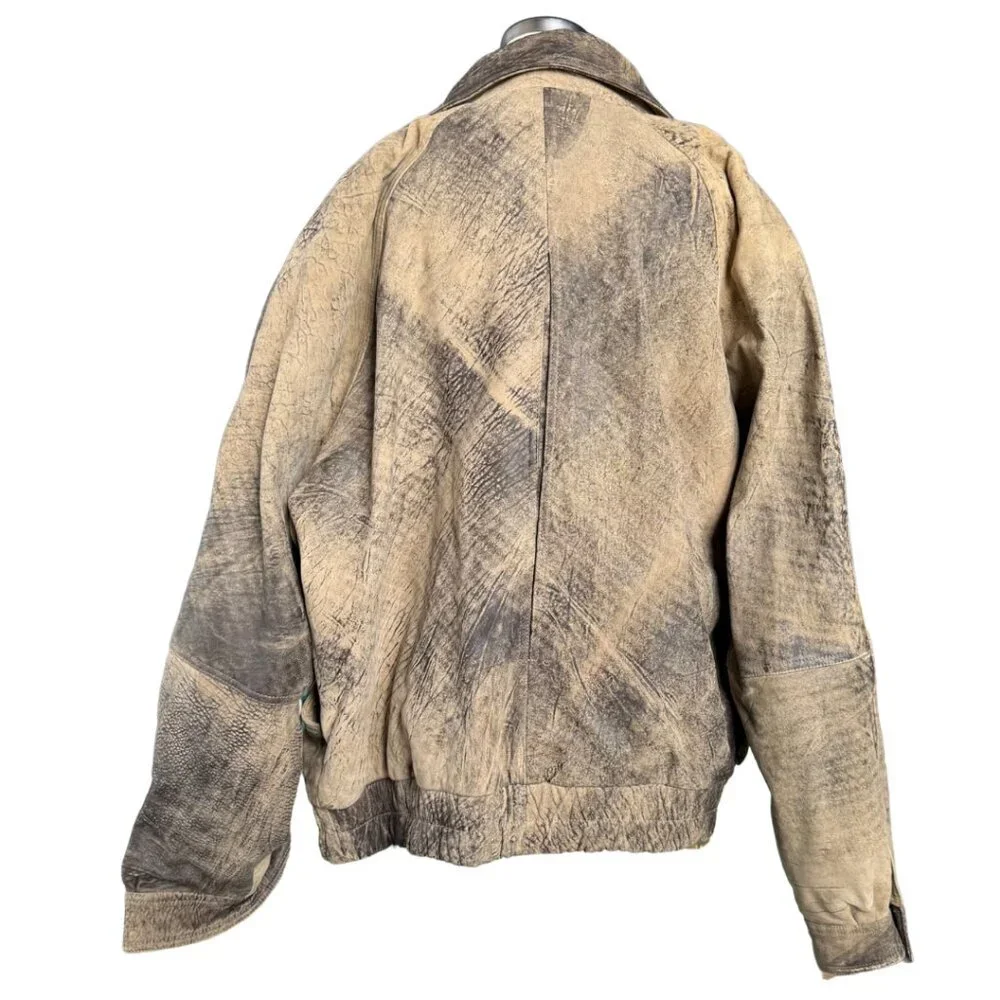 Vintage Andrew Marc Distressed Brown Leather Bomber Jacket Mens Size XL